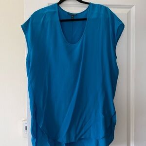 Eileen Fisher Silk Cap Sleeve Jewel Tone Blue Tunic Top Medium